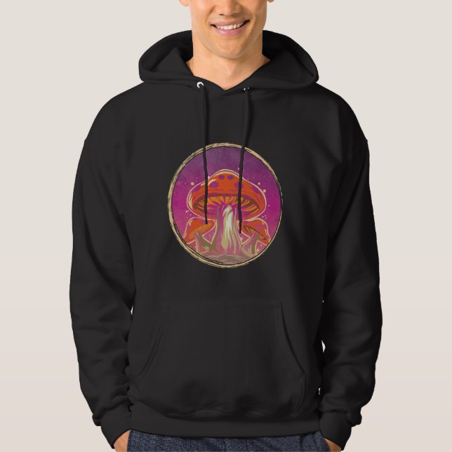 Mushroom Galaxy Psychedelic Graphic Hoodie (Framsida)