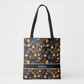 Mushroom Garden Black Tote Bag Tygkasse