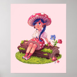 Mushroom Girl Cottage Core Illustration Poster