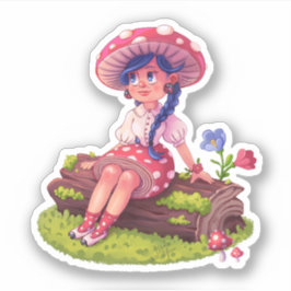 Mushroom Girl in Nature Klistermärken