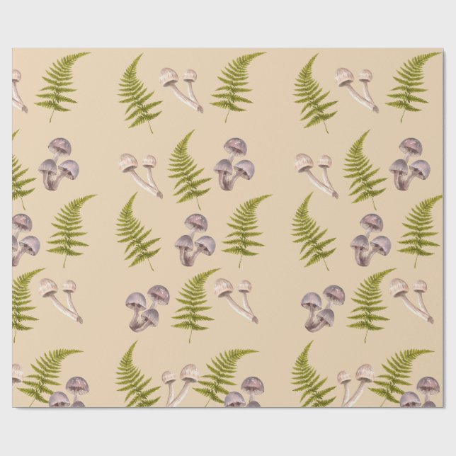 Mushroom & Green Fern Woodland Themed Presentpapper (Platt)