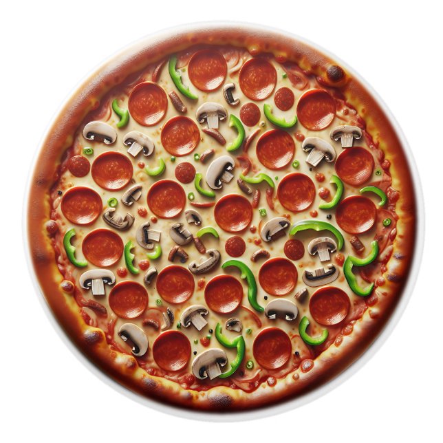 Mushroom, Gröna Paprikor och Pepperoni Pizza Knopp (Framsidan)