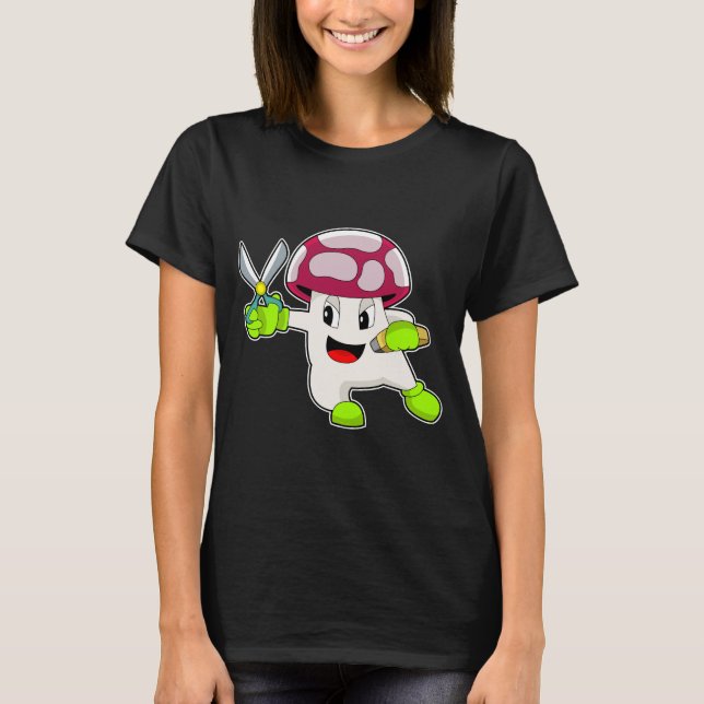 Mushroom Hairdresser Scissors T Shirt (Framsida)