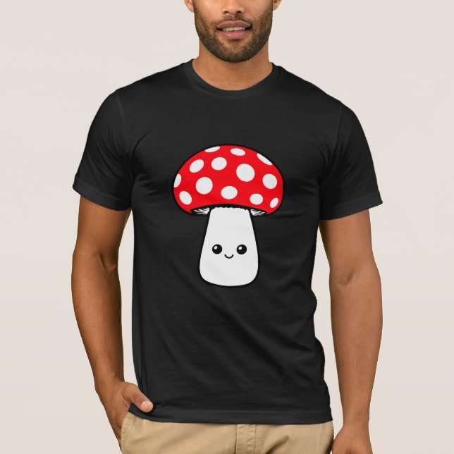 Mushroom Happy Cute Smiling Face Kawaii Cheerful T Shirt (Framsida)