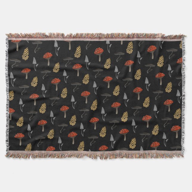 Mushroom Harvest Throw Blanket - Black Filt (Framsidan)