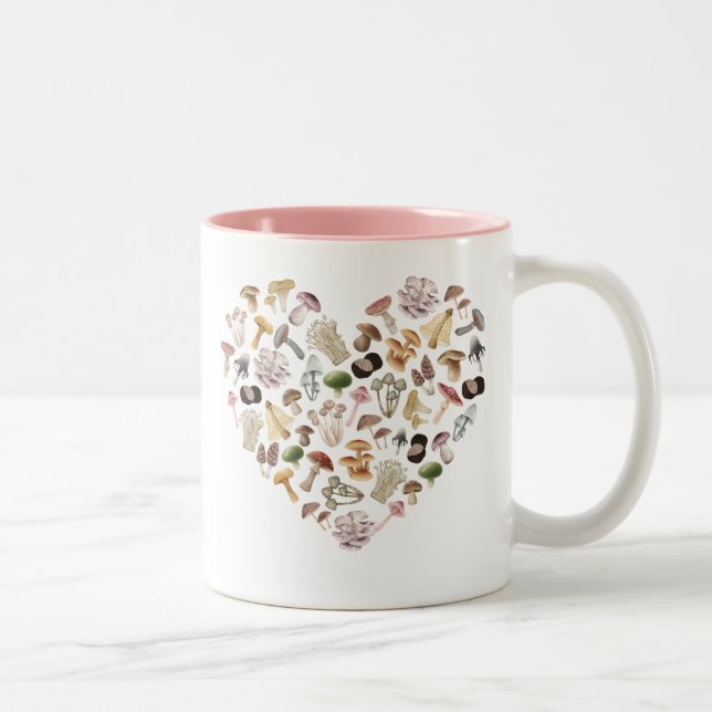 Mushroom Heart Mugg, Gift for Mushroom Enthusiast Två-Tonad Mugg (Höger)