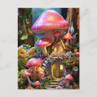 Mushroom House Fairy Garden Enchanted Forest Vykort