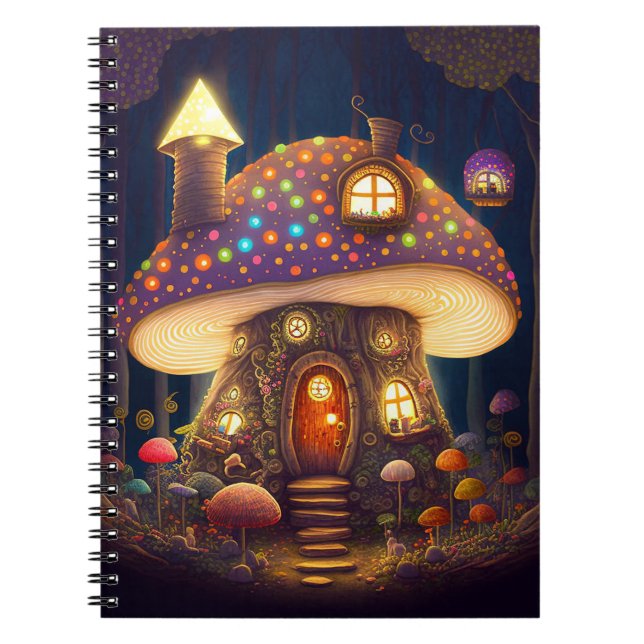 Mushroom House Fantasy Art Anteckningsbok (Framsidan)