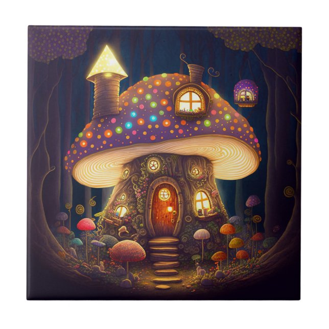 Mushroom House Fantasy Art Kakelplatta (Framsidan)