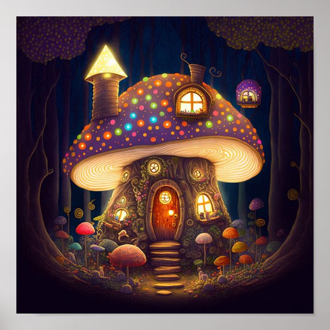 Mushroom House Fantasy Art Poster (Framsidan)