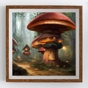 Mushroom House Forest Fantasy Art Poster