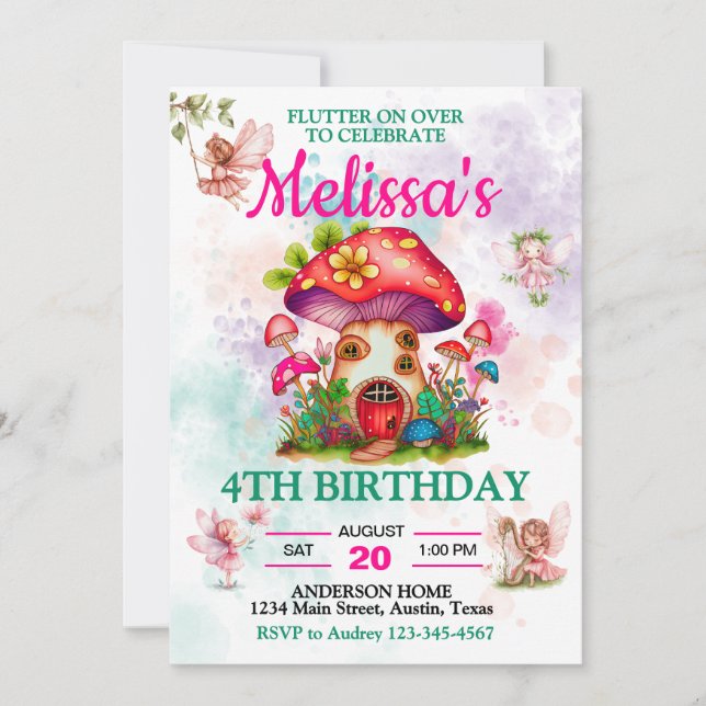 Mushroom House och Flies Fairy Inbjudningar (Framsida)