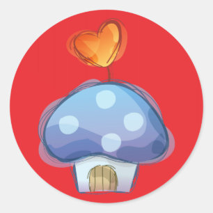 Mushroom House on Red Runt Klistermärke