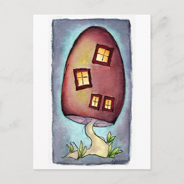 Mushroom House Watercolor Postcard Vykort (Framsida)
