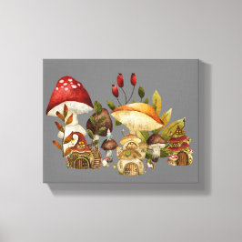 Mushroom Houses and Village Gnomes Canvastryck