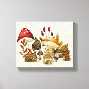 Mushroom Houses and Village Gnomes Canvastryck