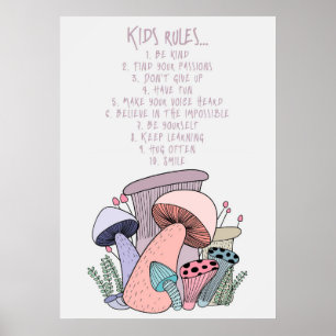 Mushroom Hunter Mushroom och Kids Regler Poster