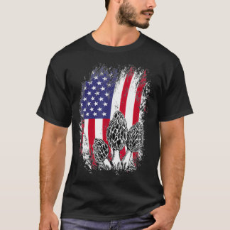 Mushroom Hunting Patriotic American USA Flag  T Shirt