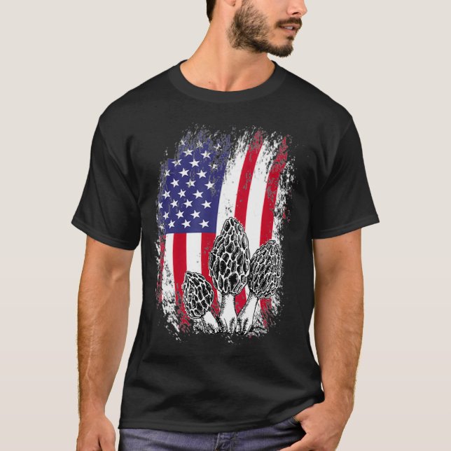 Mushroom Hunting Patriotic American USA Flag  T Shirt (Framsida)
