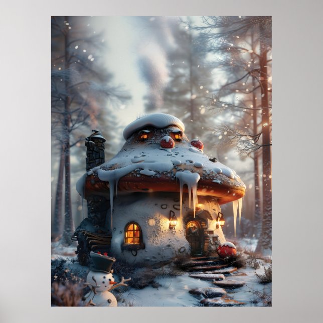 Mushroom-huset i snö poster (Framsidan)