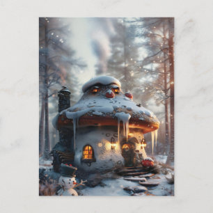 Mushroom-huset i snö vykort