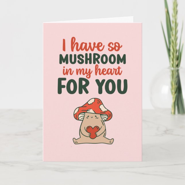Mushroom in my Heart Kawaii Funny Valentine Day Helgkort (Framsida)