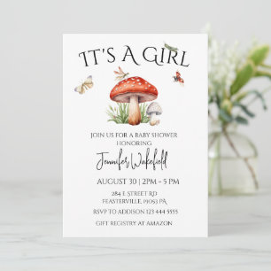 Mushroom Insekter Woodland Forest Baby Shower Girl Inbjudningar