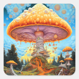 Mushroom liggande Surreal Fantasy Art Fyrkantigt Klistermärke
