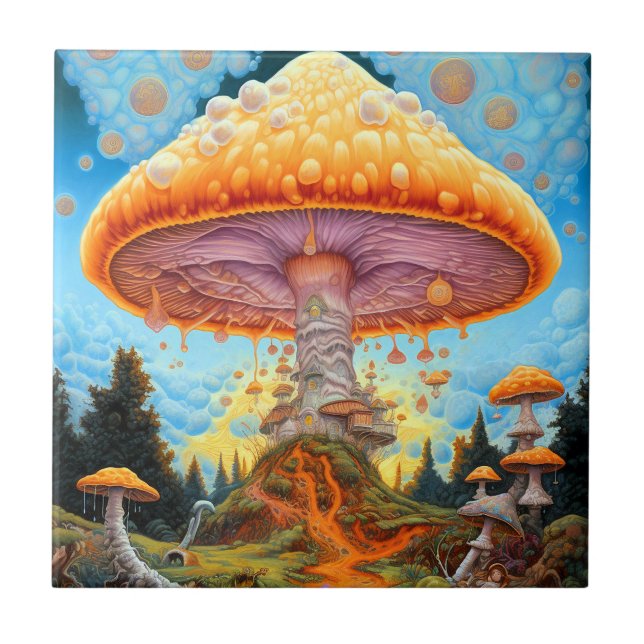 Mushroom liggande Surreal Fantasy Art Kakelplatta (Framsidan)