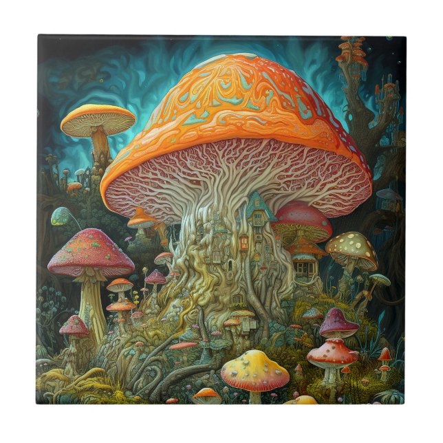 Mushroom liggande Surreal Fantasy Art Kakelplatta (Framsidan)