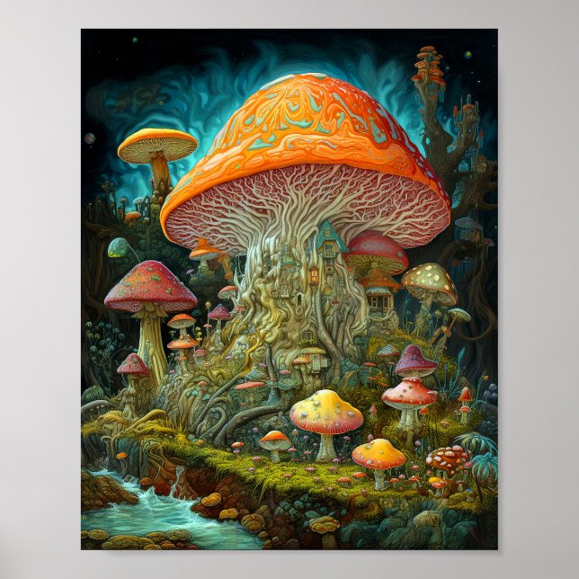 Mushroom liggande Surreal Fantasy Art Poster (Framsidan)