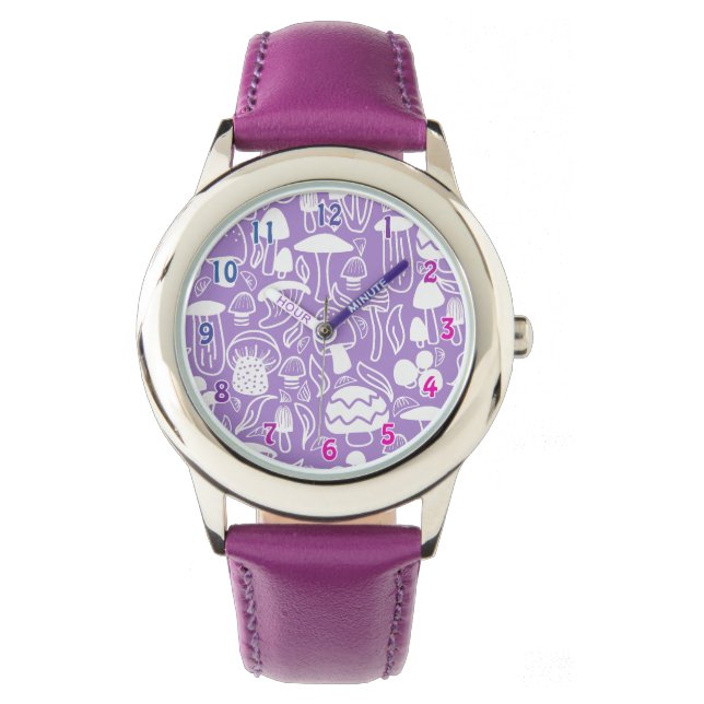 Mushroom Lila Girl Girl Girl Armbandsur (Framsida)