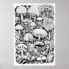 Mushroom line teckning Small Poster
