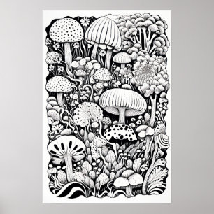Mushroom line teckning Small Poster