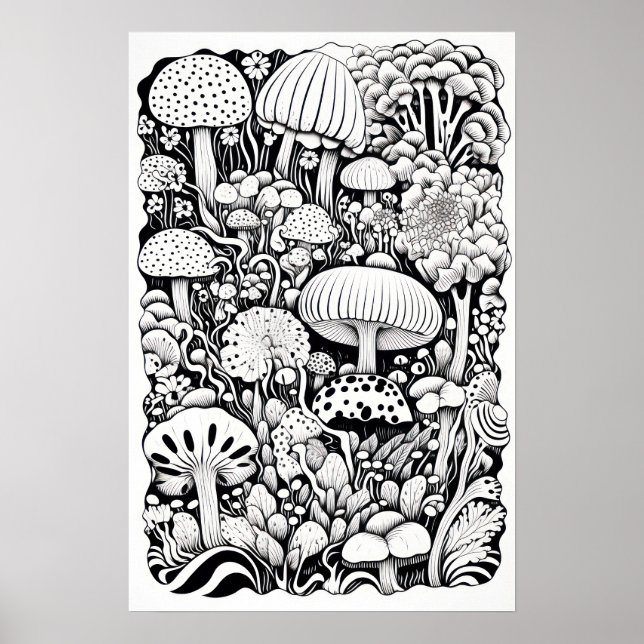 Mushroom line teckning Small Poster (Framsidan)