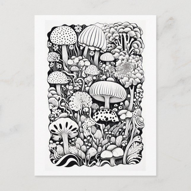 Mushroom line teckning Small Vykort (Framsida)