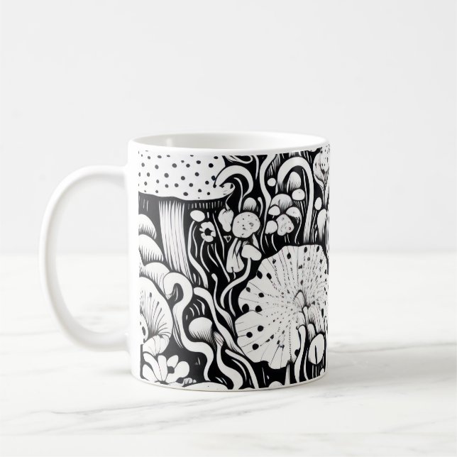 Mushroom-linje teckning kaffemugg (Vänster)