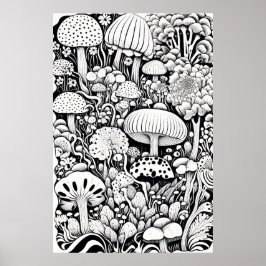 Mushroom-linje teckning poster