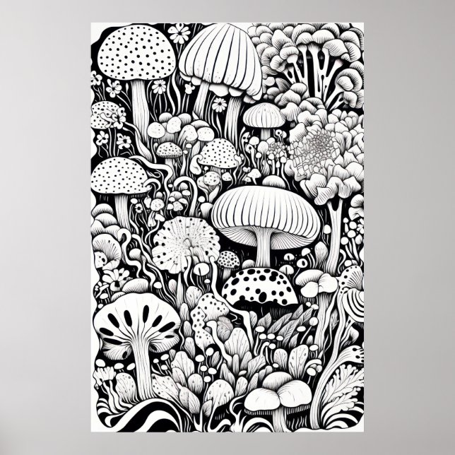 Mushroom-linje teckning poster (Framsidan)