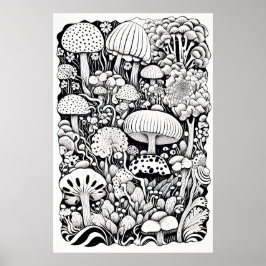Mushroom-linje teckning poster
