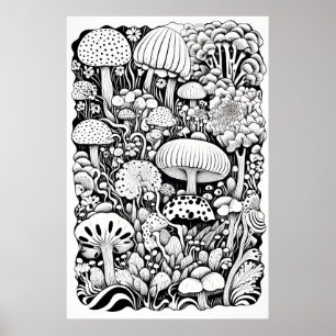 Mushroom-linje teckning poster