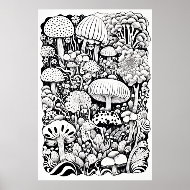 Mushroom-linje teckning poster (Framsidan)