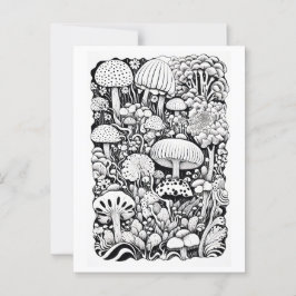 Mushroom-linje teckning vykort