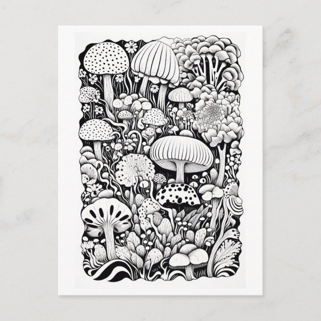 Mushroom-linje teckning vykort (Framsida)