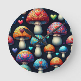 Mushroom Love Rund Klocka