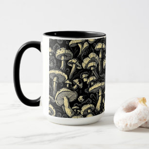 Mushroom Magic: Bold Black & White Coffee Mugg