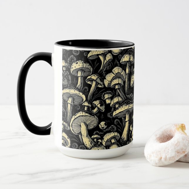 Mushroom Magic: Bold Black & White Coffee Mugg (Med munk)