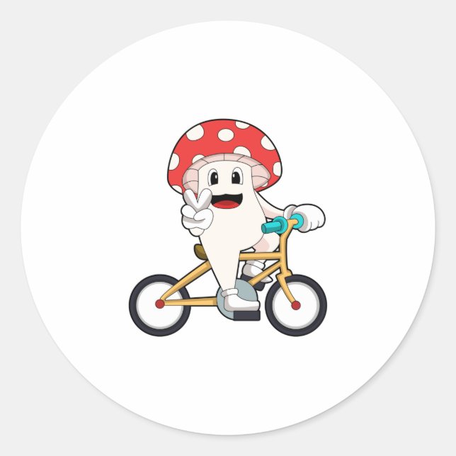 Mushroom med Bicycle.PNG Runt Klistermärke (Framsida)