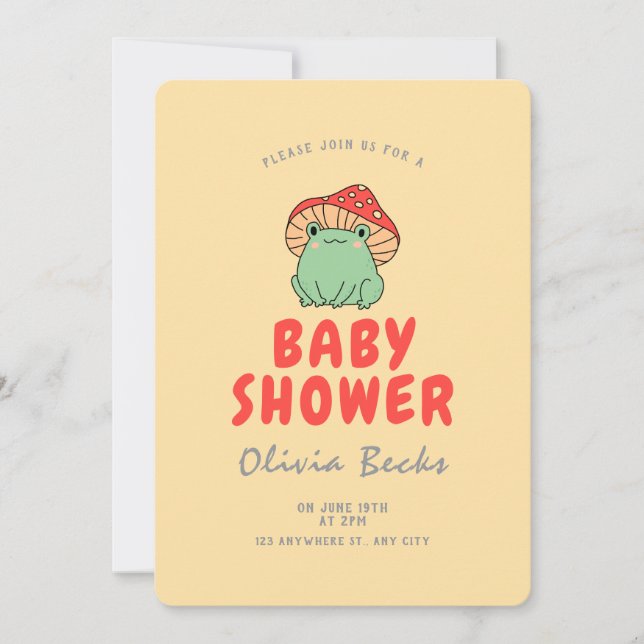 Mushroom med Frog Baby Shower Inbjudningar (Framsida)
