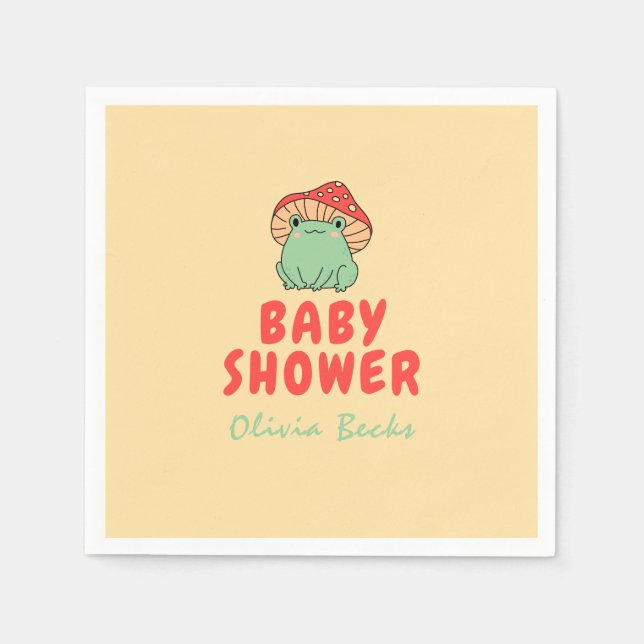 Mushroom med Frog Baby Shower Pappersservett (Framsidan)